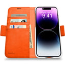 Dreem Fibonacci Wallet Case for iPhone 14 & iPhone 16e Case Wallet | 3-in-1 Magnetic Detachable Vegan Leather Cover [Orange]