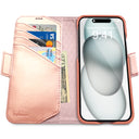 Dreem Fibonacci Wallet Case for iPhone 15 | 2-in-1 Detachable Vegan Leather Cover [Rose]