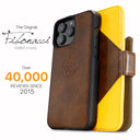 Dreem Fibonacci Wallet Case for iPhone 16 Pro Max | 3-in-1 Detachable Vegan Leather Cover [Chocolate/Yellow]