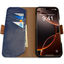 Dreem Fibonacci Wallet Case for iPhone 16 Pro Max | 3-in-1 Detachable Vegan Leather Cover [Chocolate/Royal Blue]