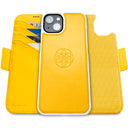 Dreem Fibonacci Wallet Case for iPhone 14 & iPhone 16e Case Wallet | 3-in-1 Magnetic Detachable Vegan Leather Cover [Yellow]
