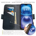 Dreem Fibonacci Wallet Case for iPhone 16 Pro | 2-in-1 Detachable Real Leather Cover [Graphite Blue]