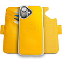 Dreem Fibonacci Wallet Case for iPhone 14 & iPhone 16e Case Wallet | 3-in-1 Magnetic Detachable Vegan Leather Cover with Built-in Kick-Stand, RFID Blocking Card Holder, MagSafe Compatible [Yellow]